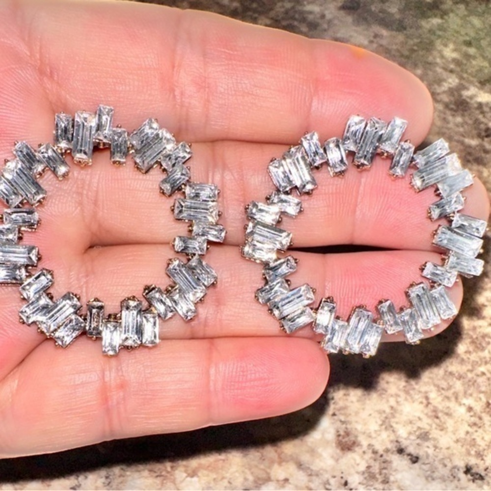 Beautiful Silver Circle Rhinestone Earrings infinity baguettes zircon irregular
